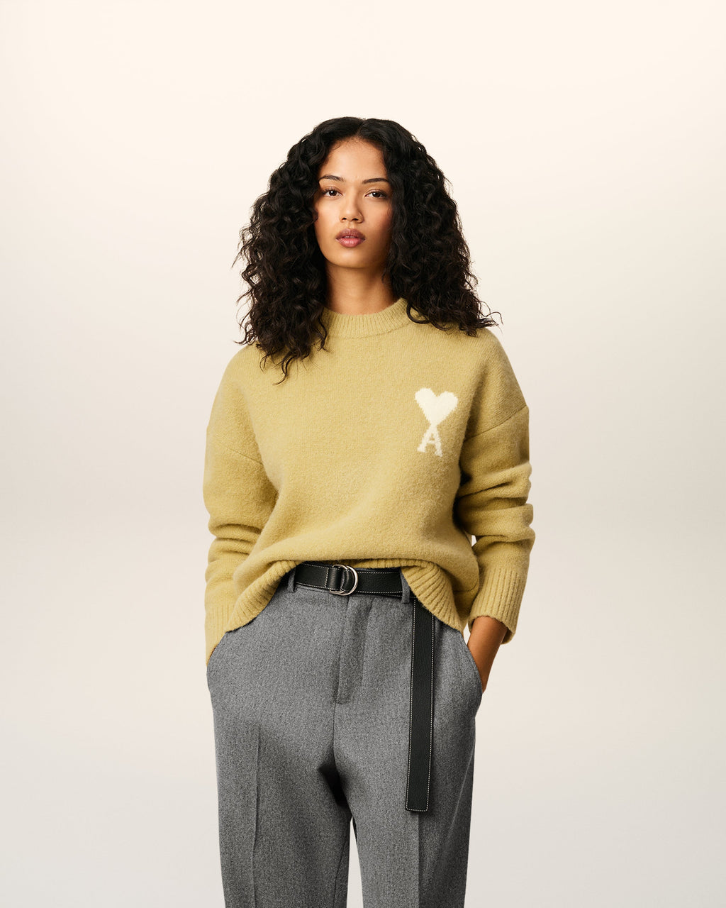 Pull Jaune Col Rond Ami De Coeur En Alpaga