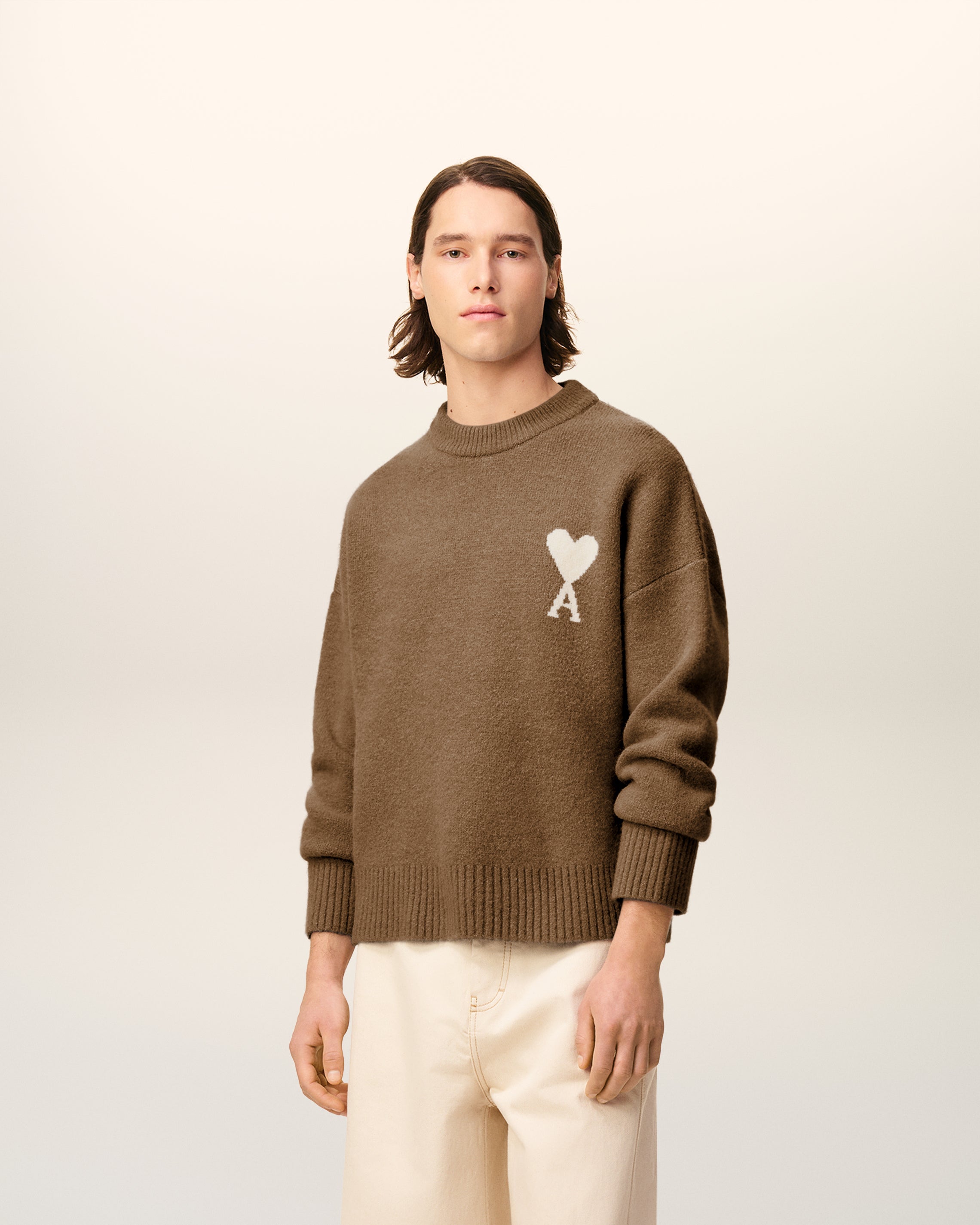Pull Marron Col Rond Ami De Coeur En Alpaga