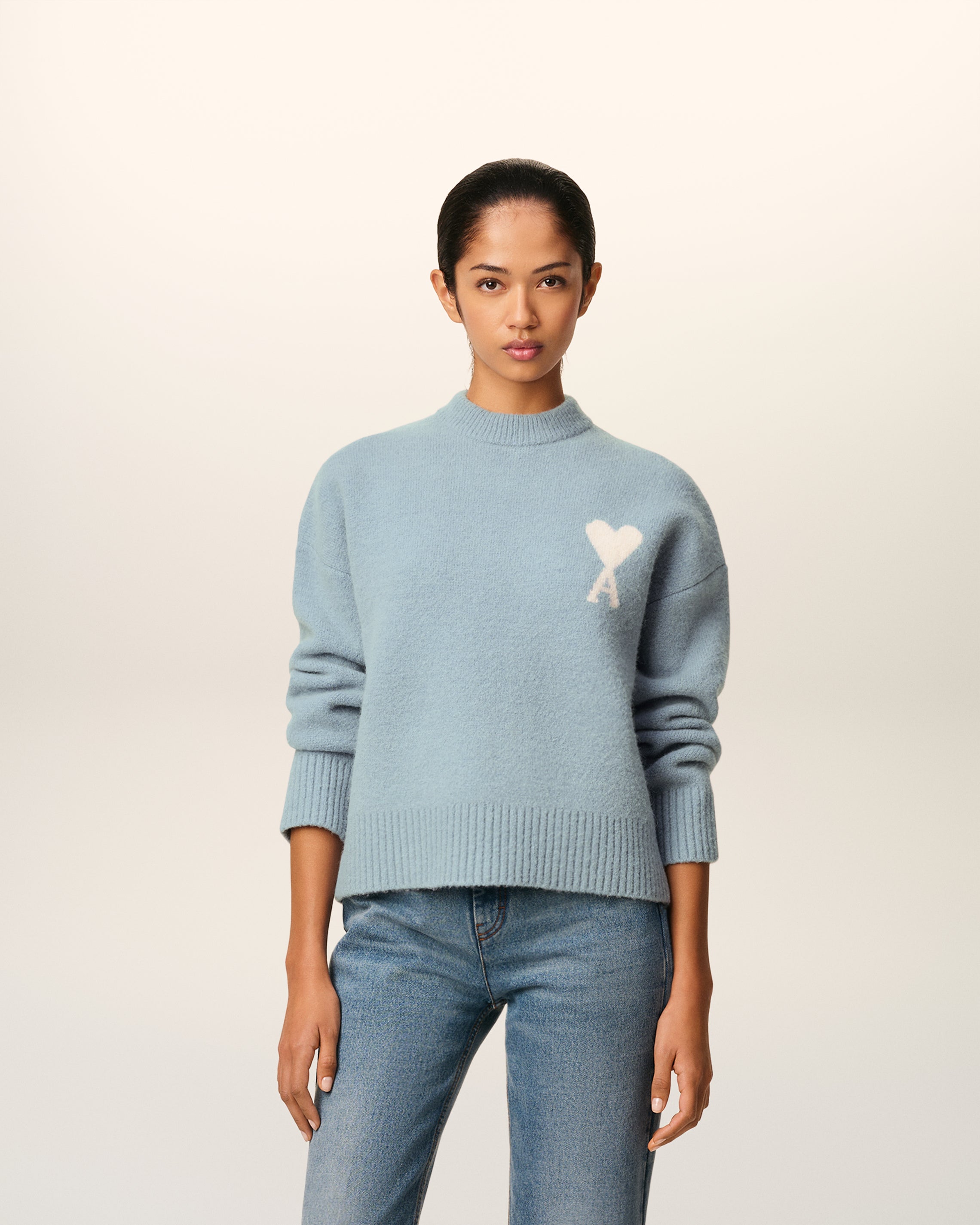 Pull Bleu Col Rond Ami De Coeur En Alpaga