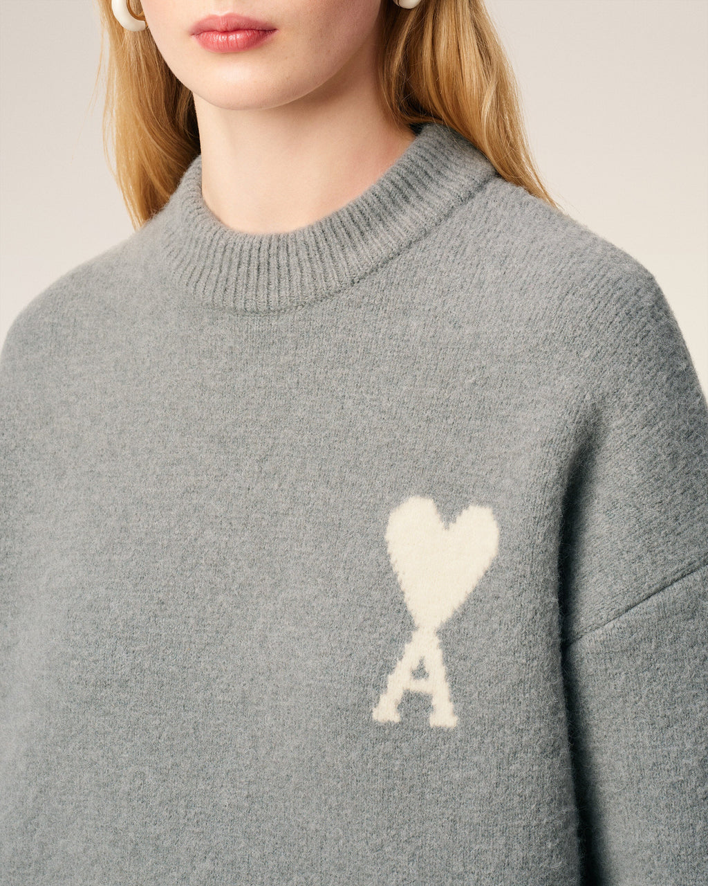 Pull Gris Col Rond Ami De Coeur En Alpaga