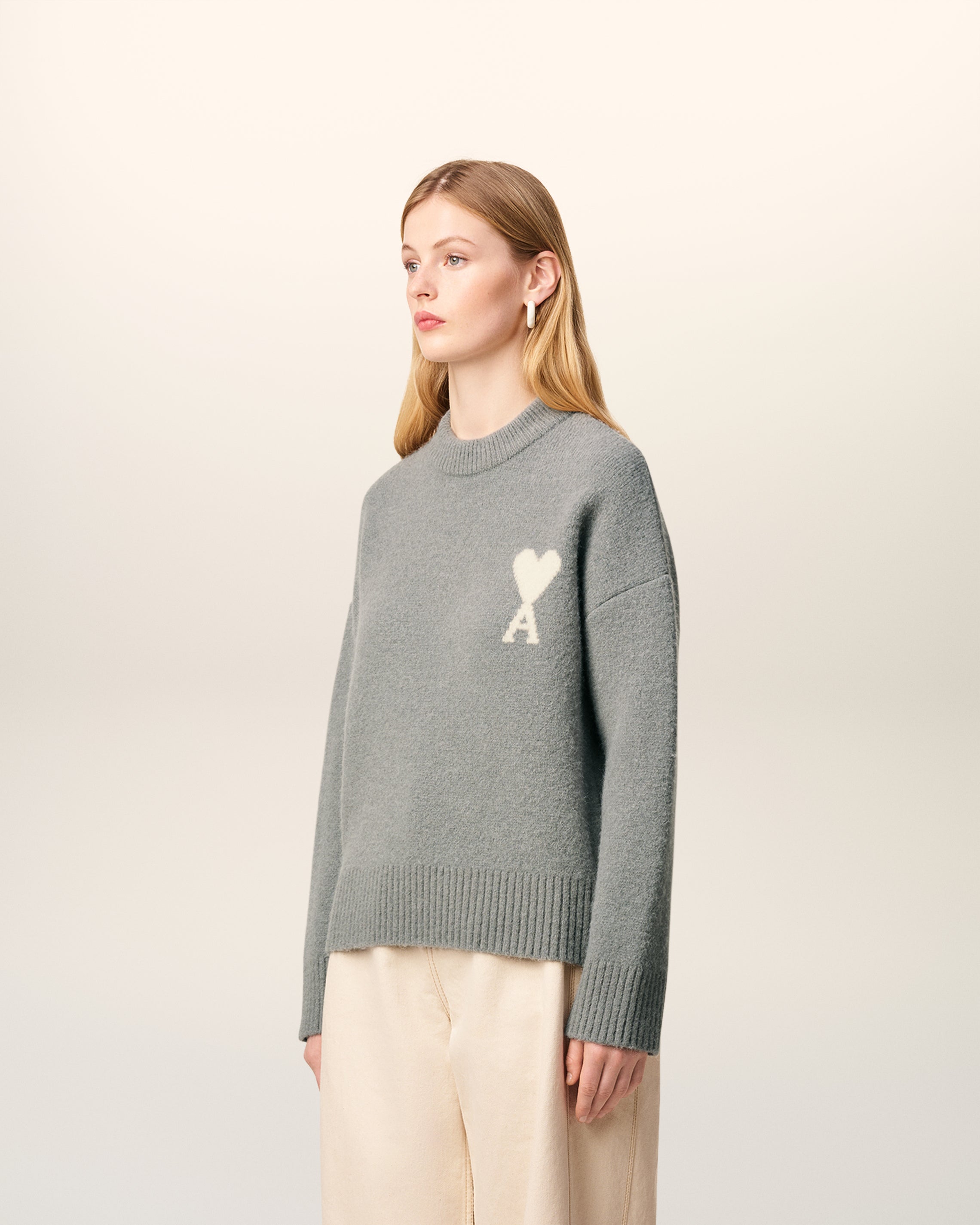 Pull Gris Col Rond Ami De Coeur En Alpaga
