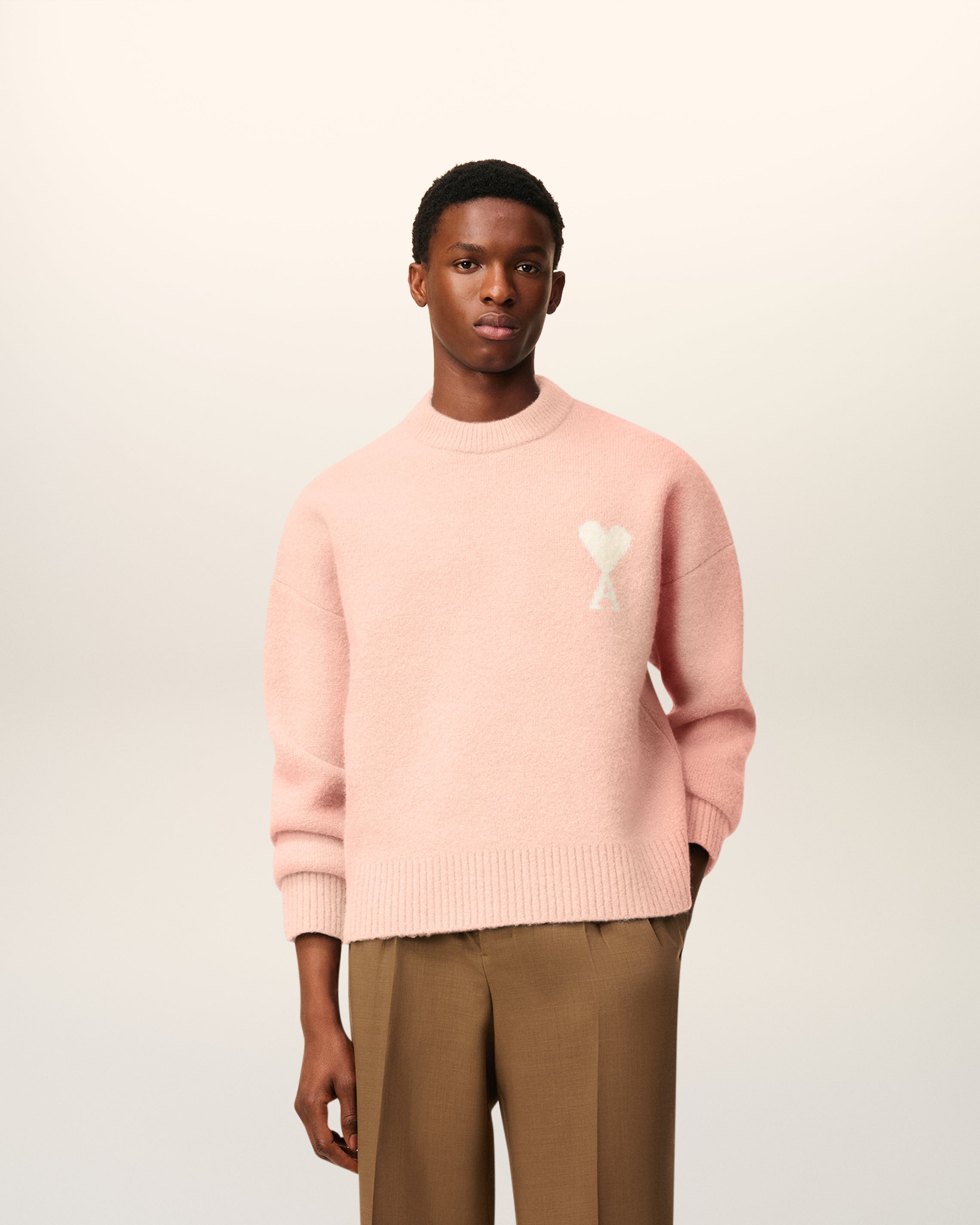 Pull Rose Col Rond Ami De Coeur En Alpaga