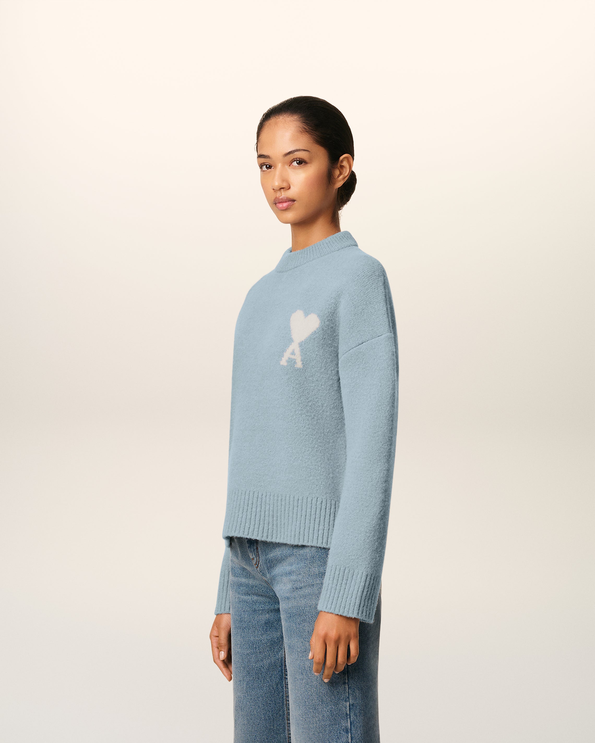 Pull Bleu Col Rond Ami De Coeur En Alpaga