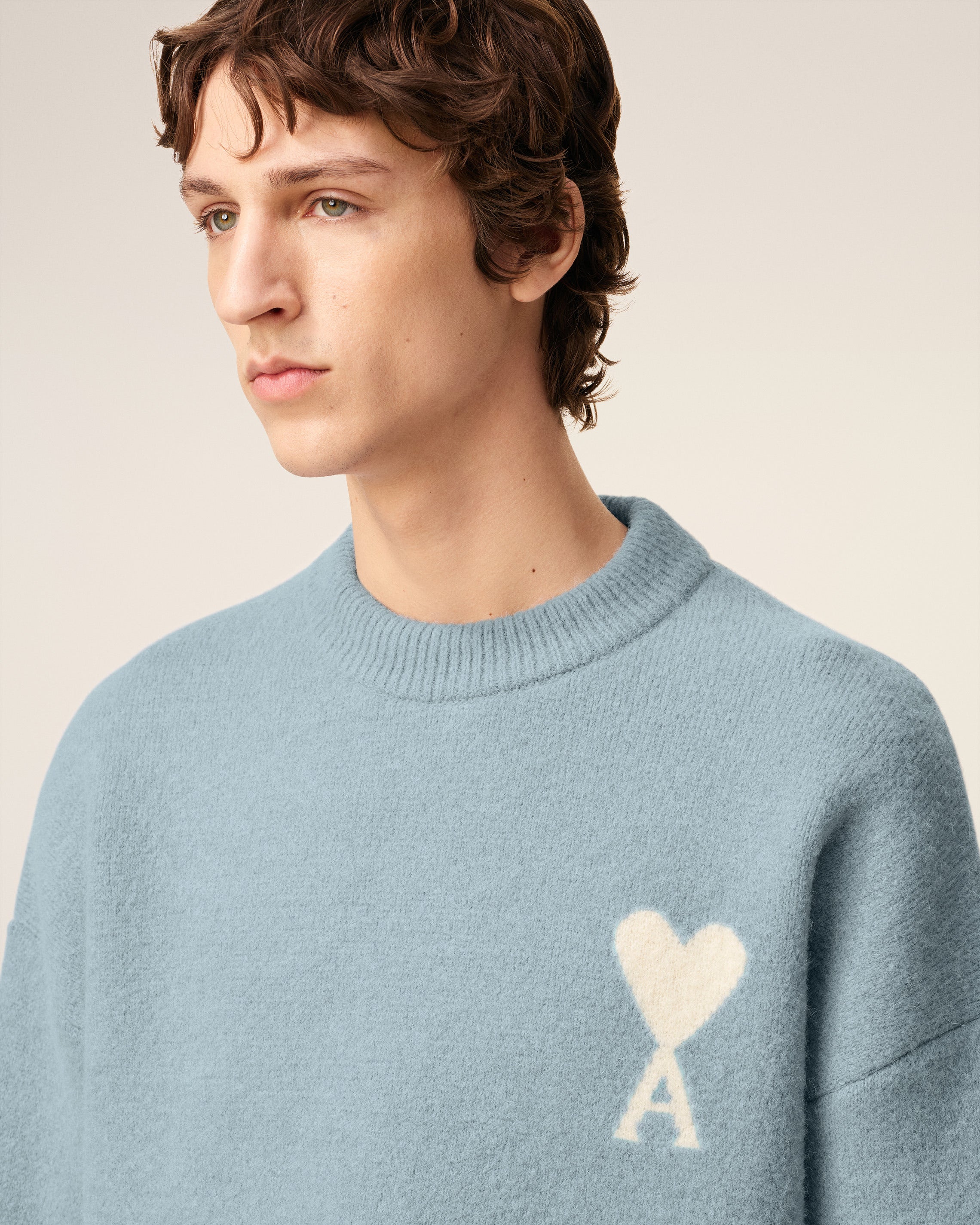 Pull Bleu Col Rond Ami De Coeur En Alpaga
