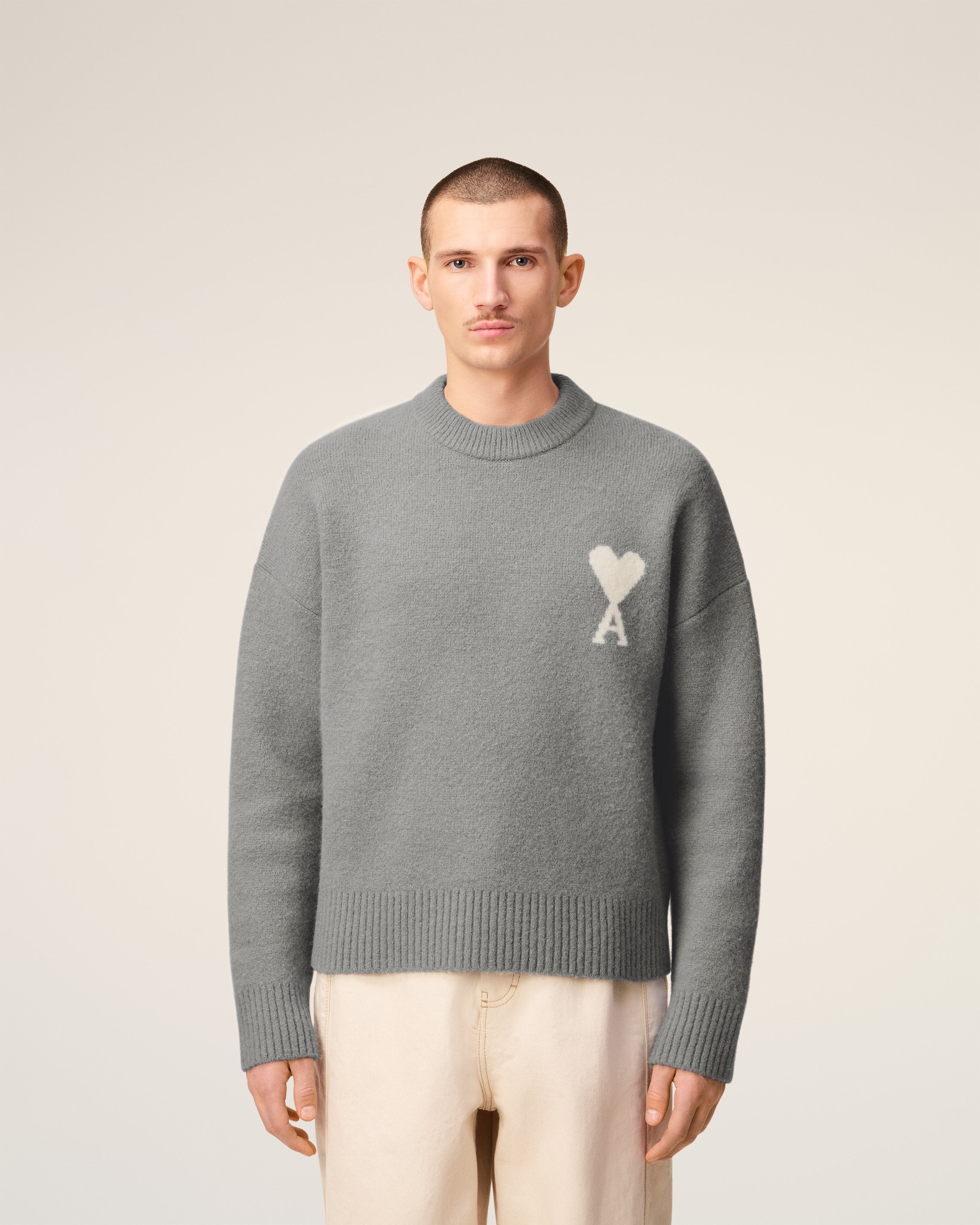 Pull Gris Col Rond Ami De Coeur En Alpaga