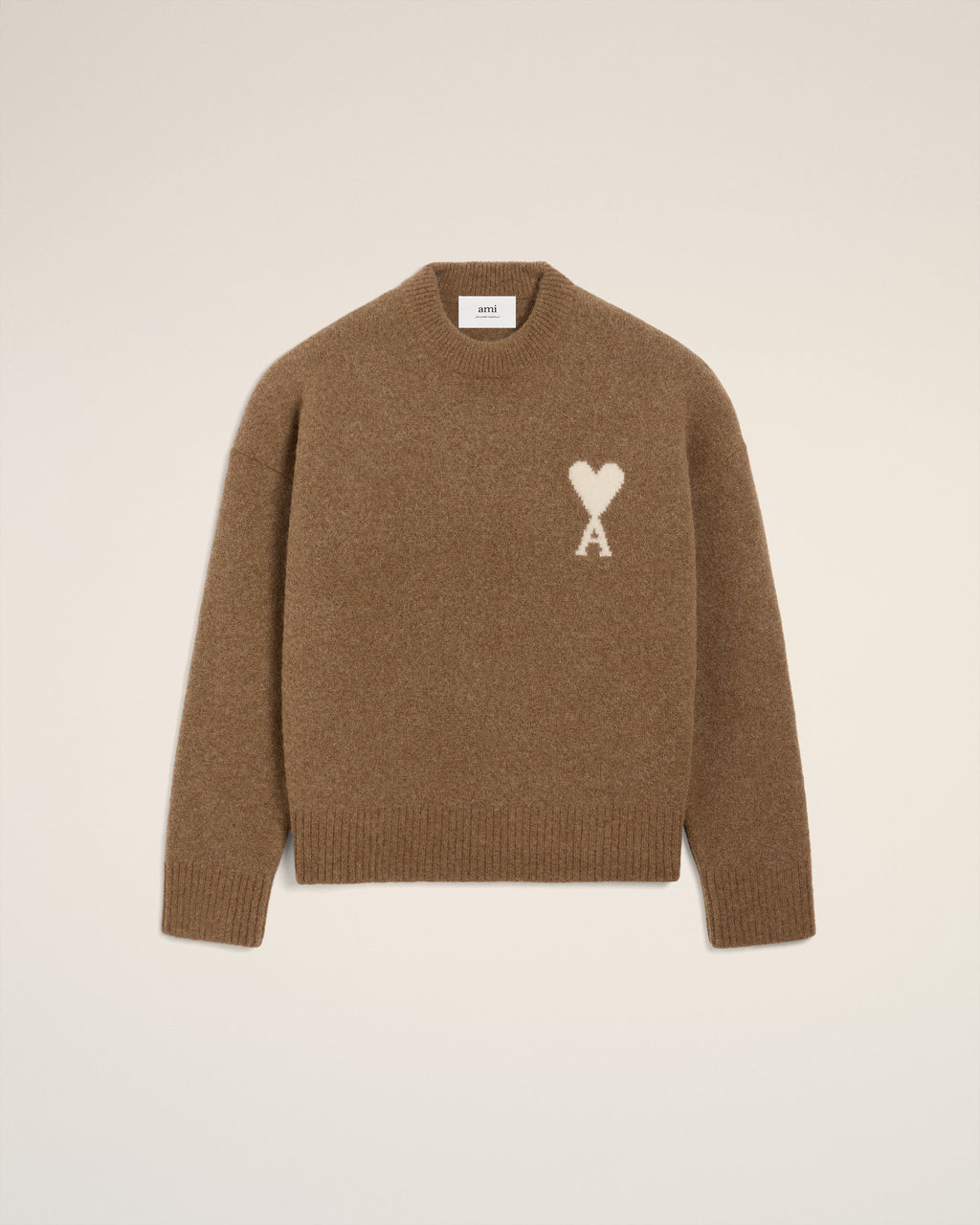 Pull Marron Col Rond Ami De Coeur En Alpaga
