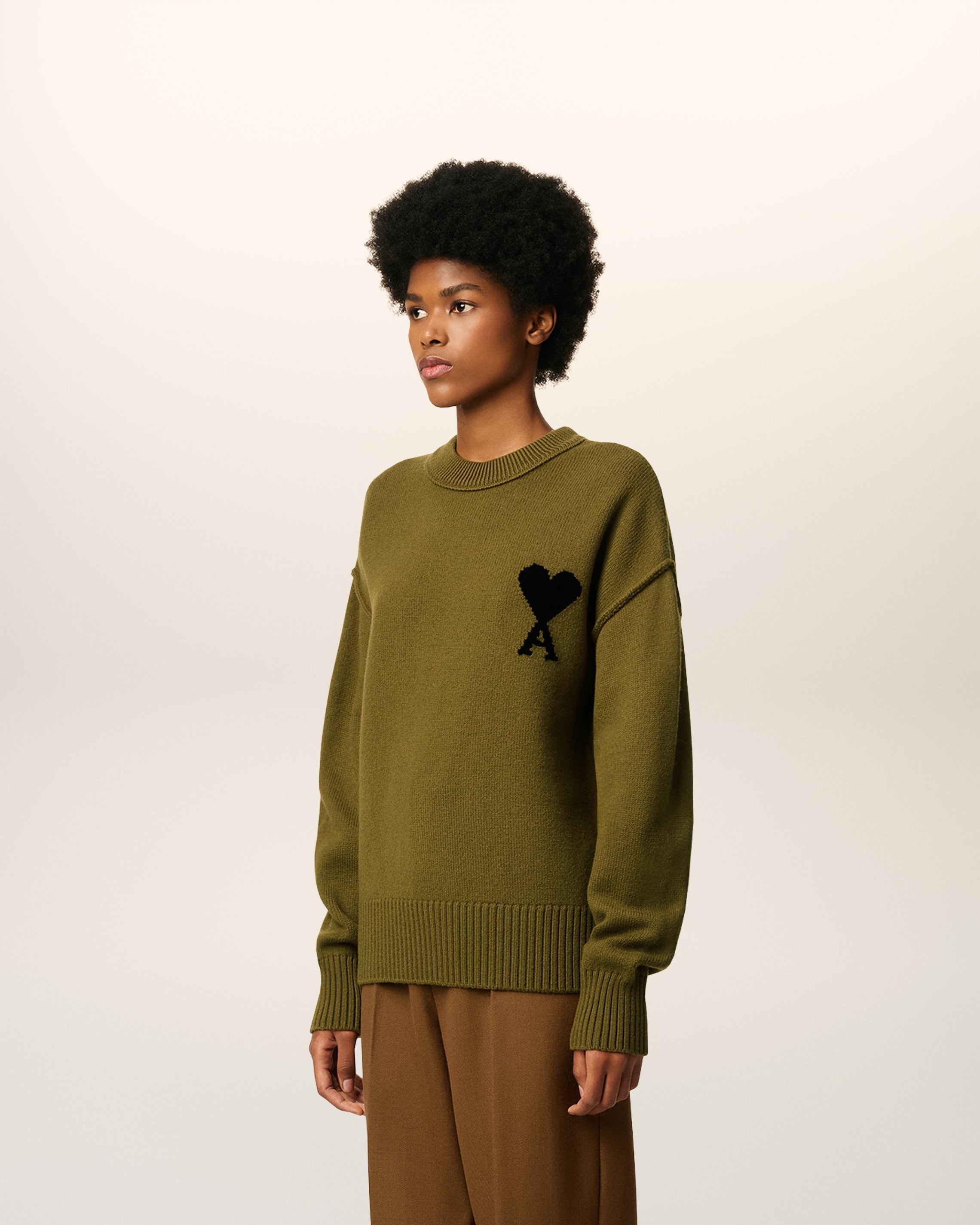 Pull Vert Col Rond Ami De Coeur En Laine