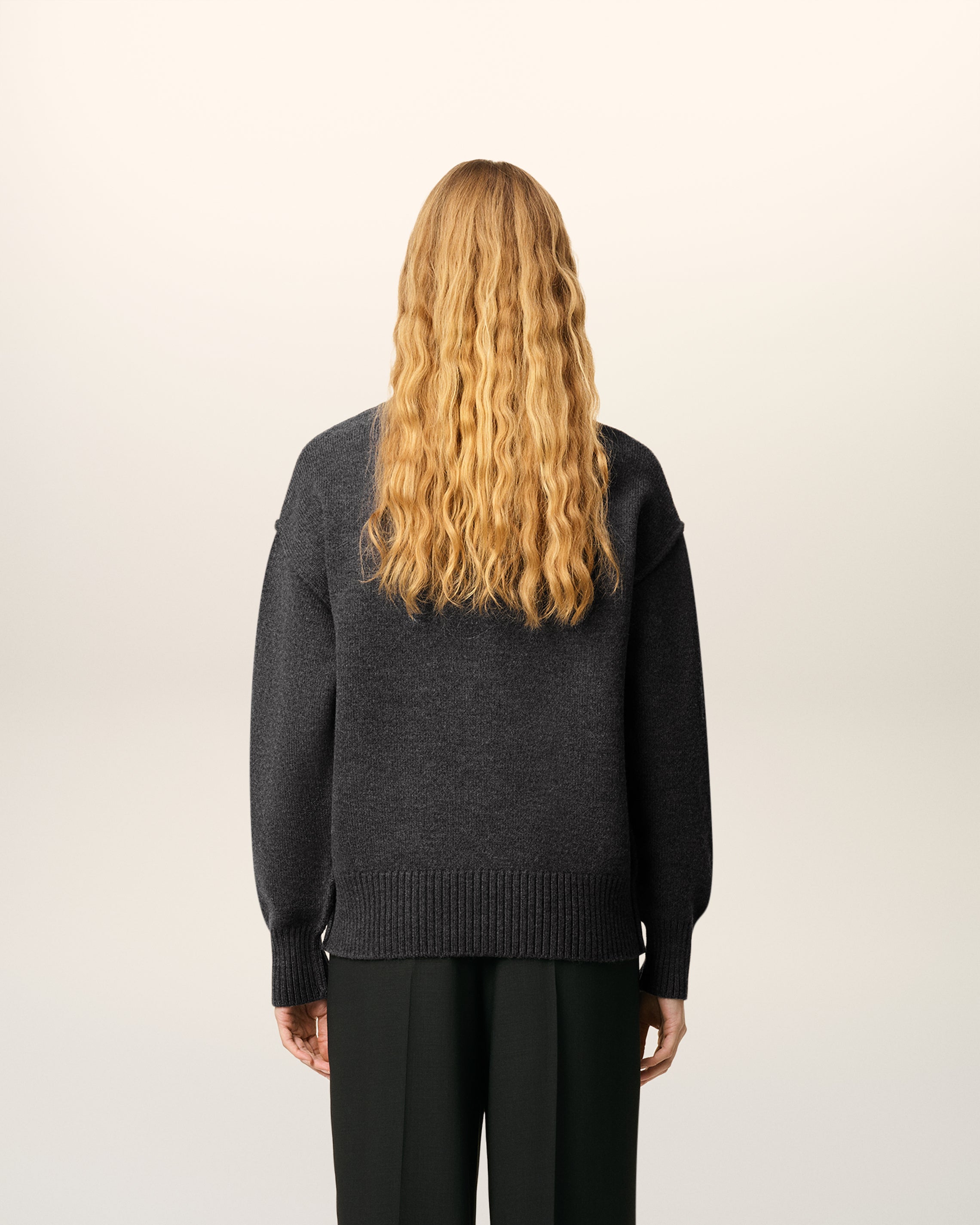 Pull Gris Col Rond Ami De Coeur En Laine