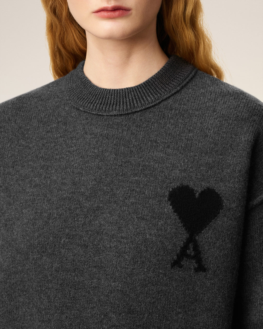 Pull Gris Col Rond Ami De Coeur En Laine