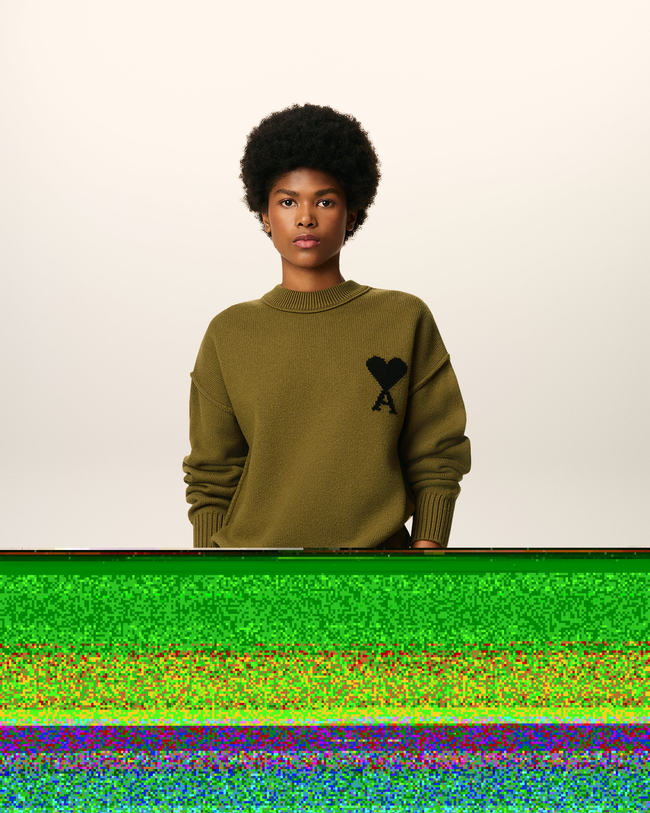 Pull Vert Col Rond Ami De Coeur En Laine