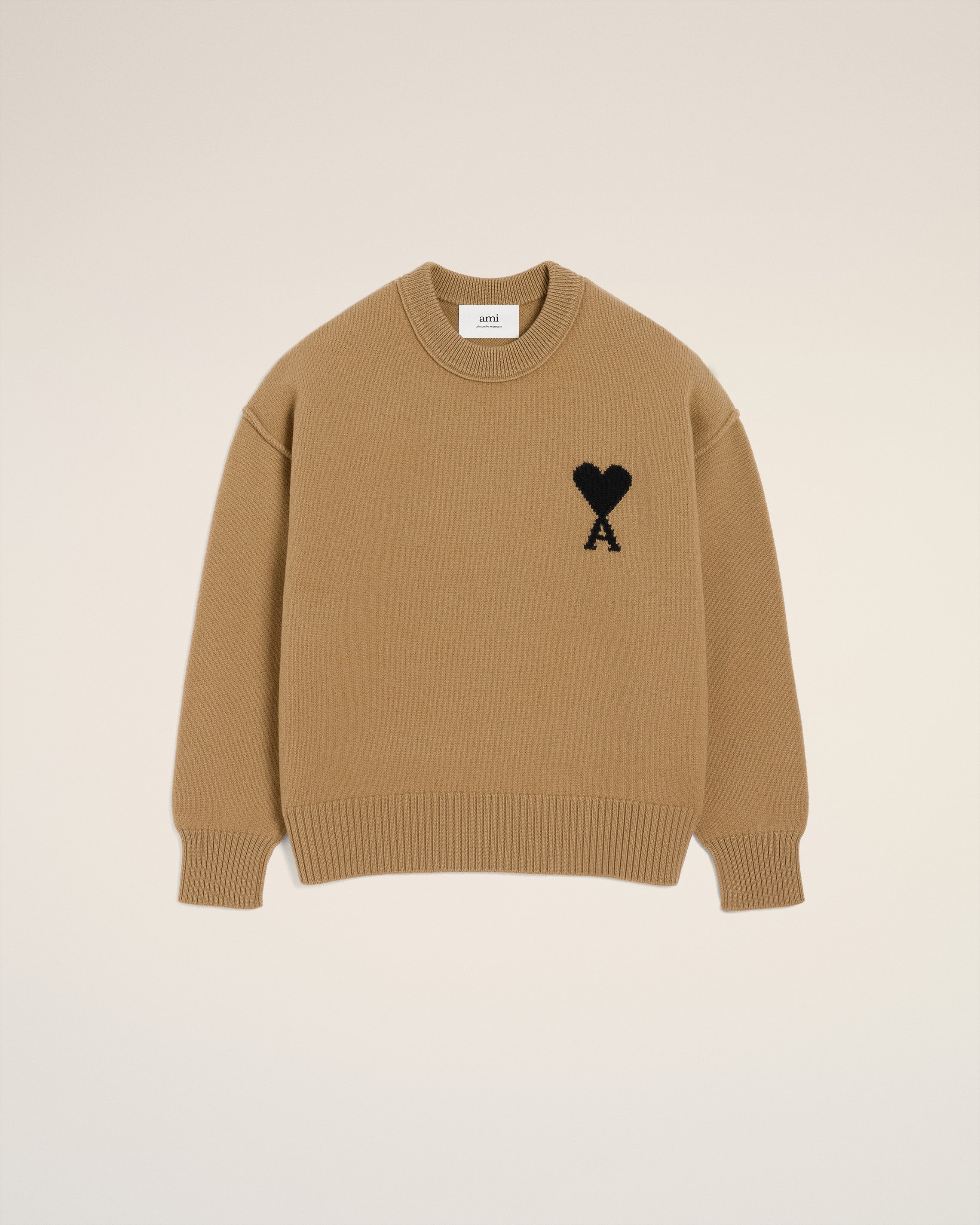 Pull Marron Col Rond Ami De Coeur En Laine