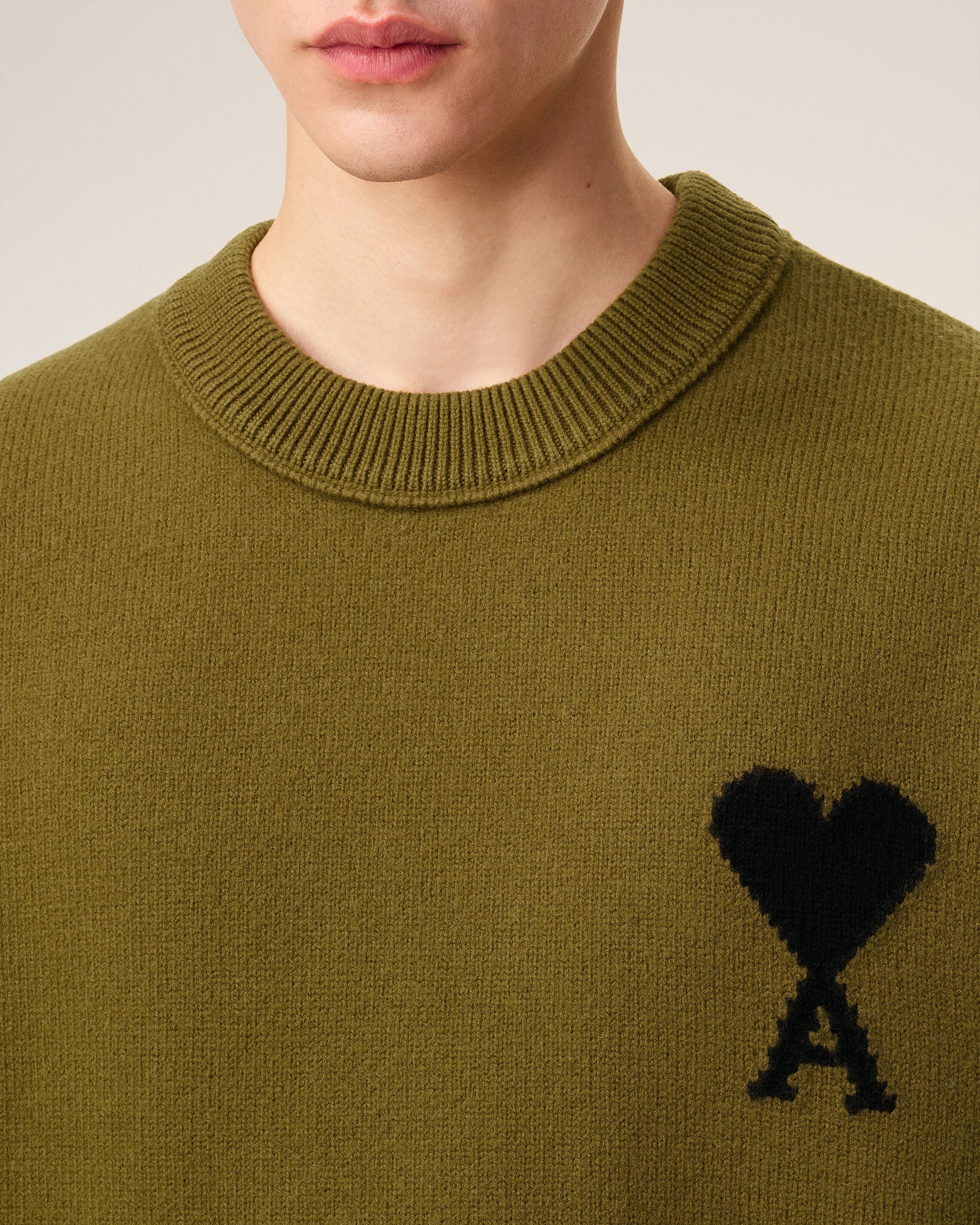 Pull Vert Col Rond Ami De Coeur En Laine