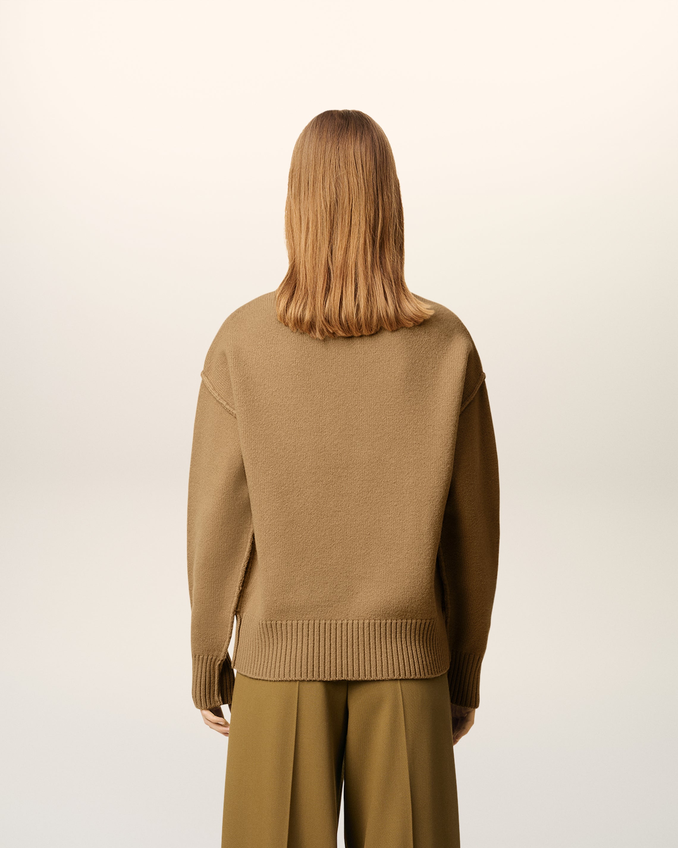 Pull Marron Col Rond Ami De Coeur En Laine