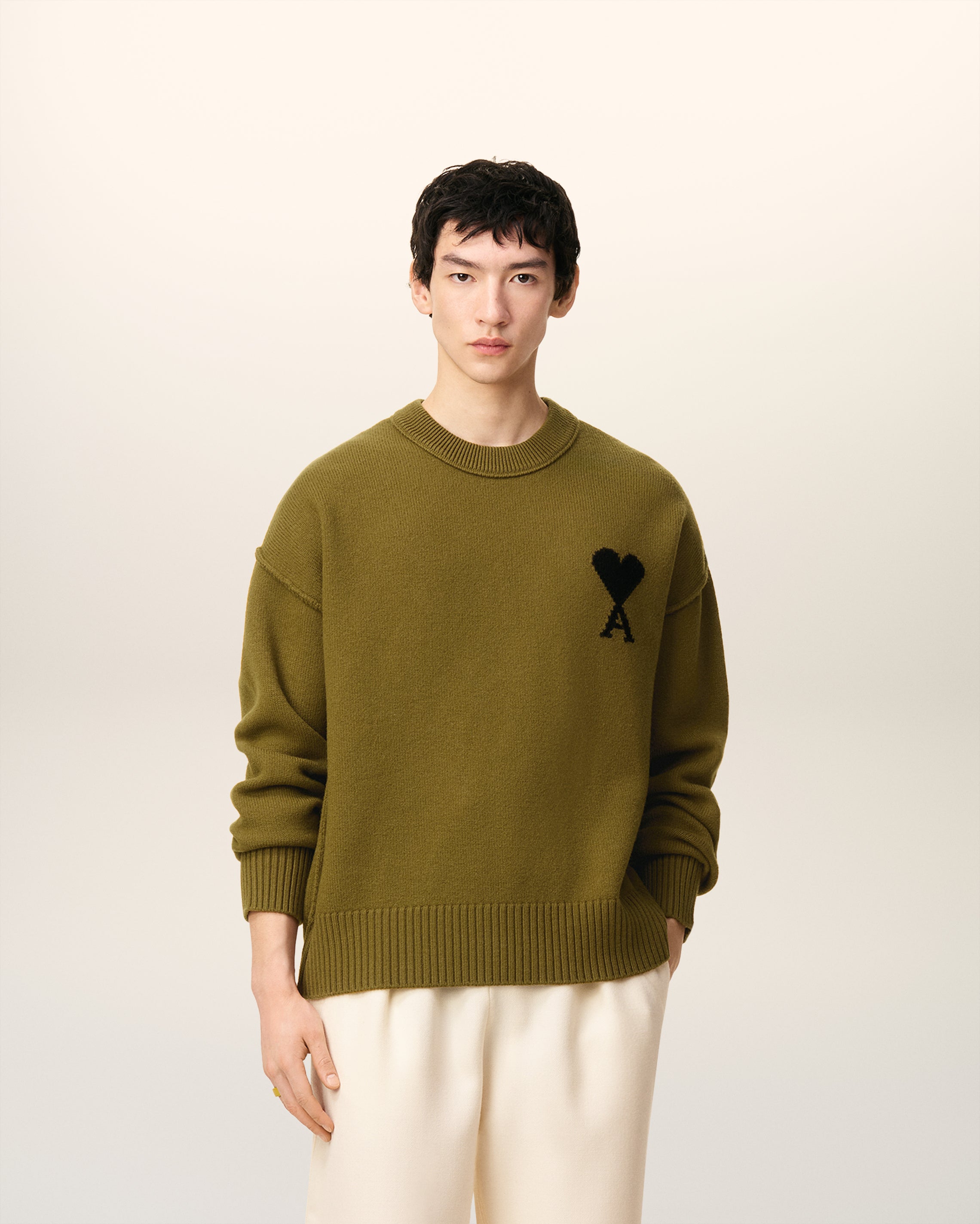 Pull Vert Col Rond Ami De Coeur En Laine
