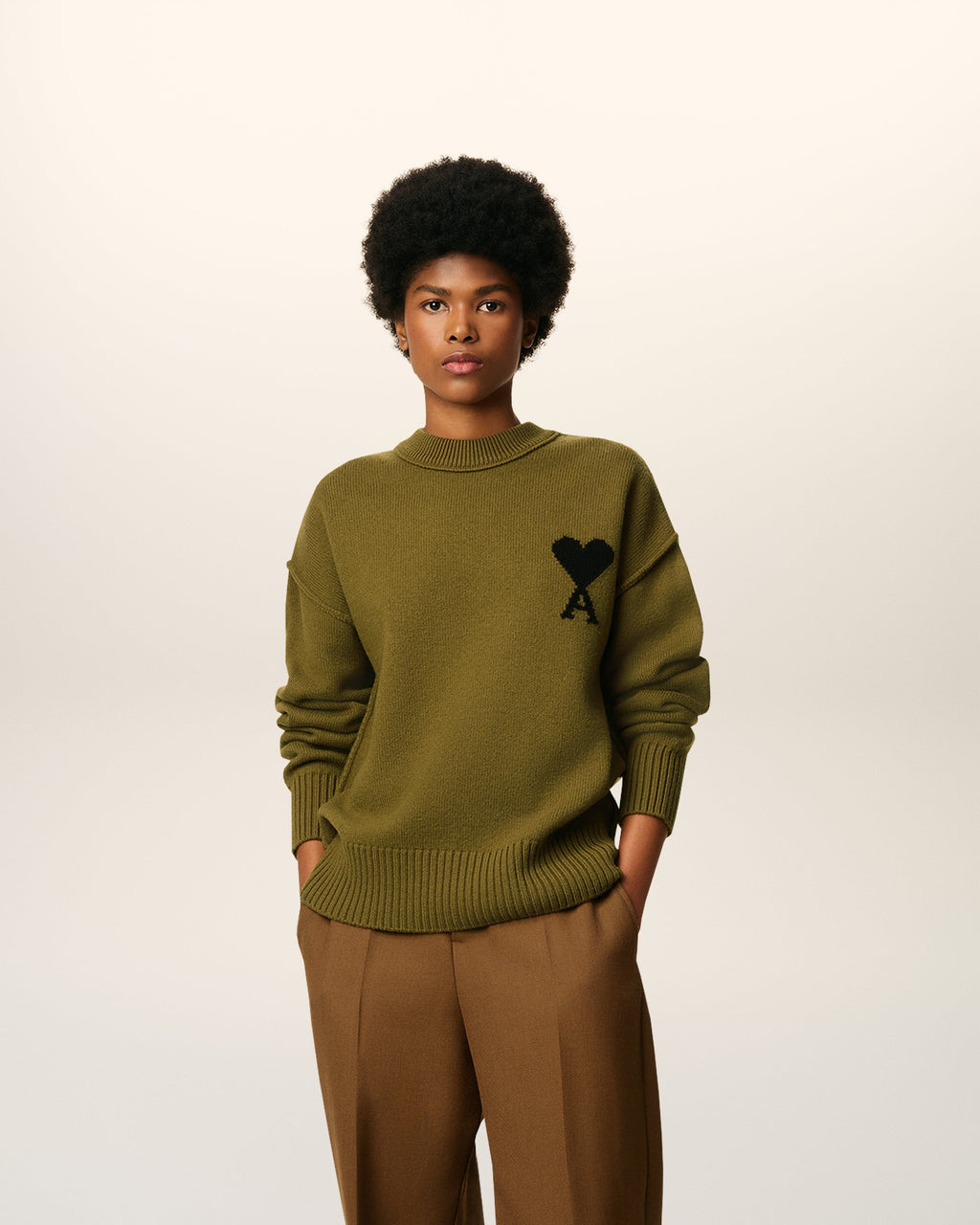 Pull Vert Col Rond Ami De Coeur En Laine