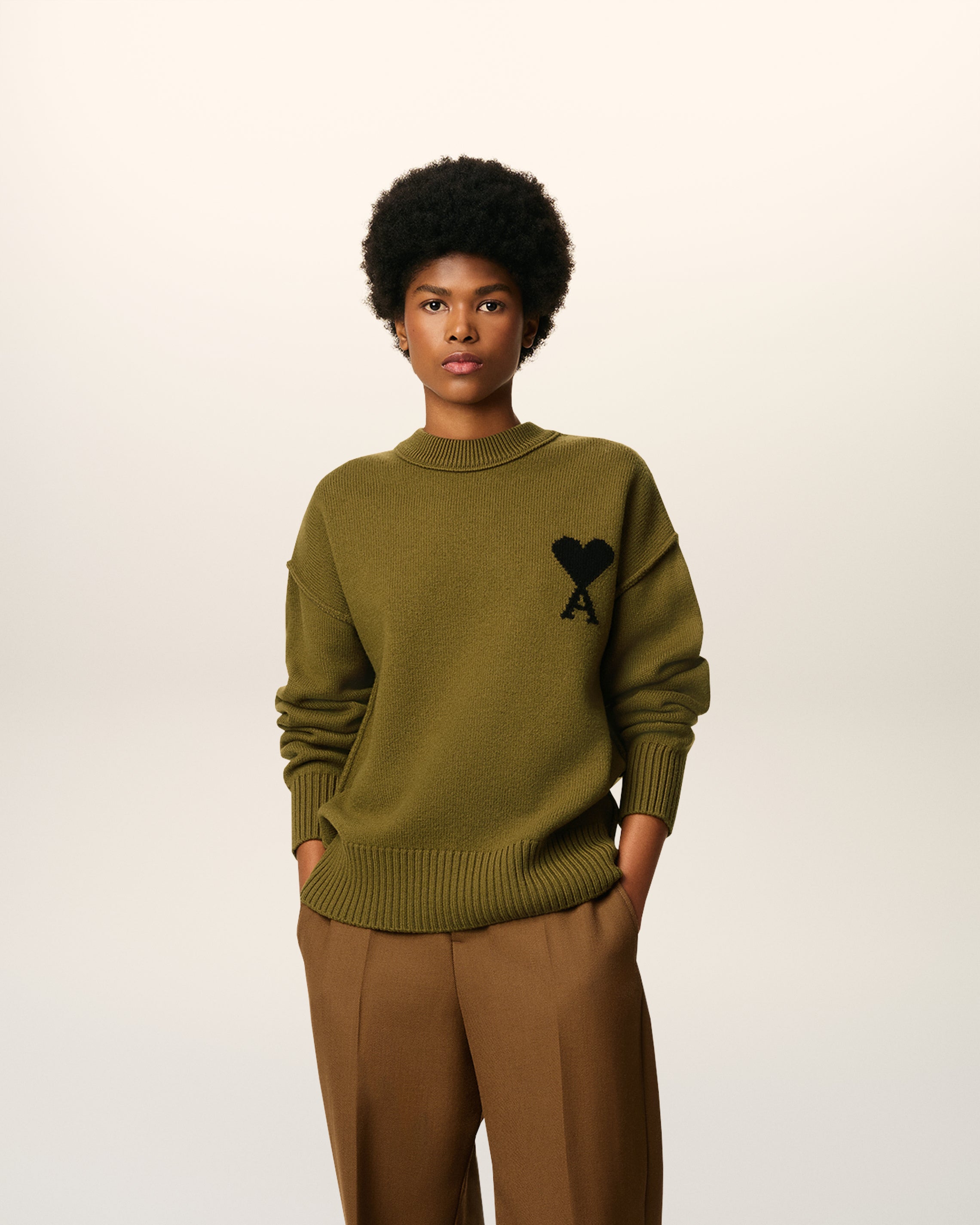 Pull Vert Col Rond Ami De Coeur En Laine