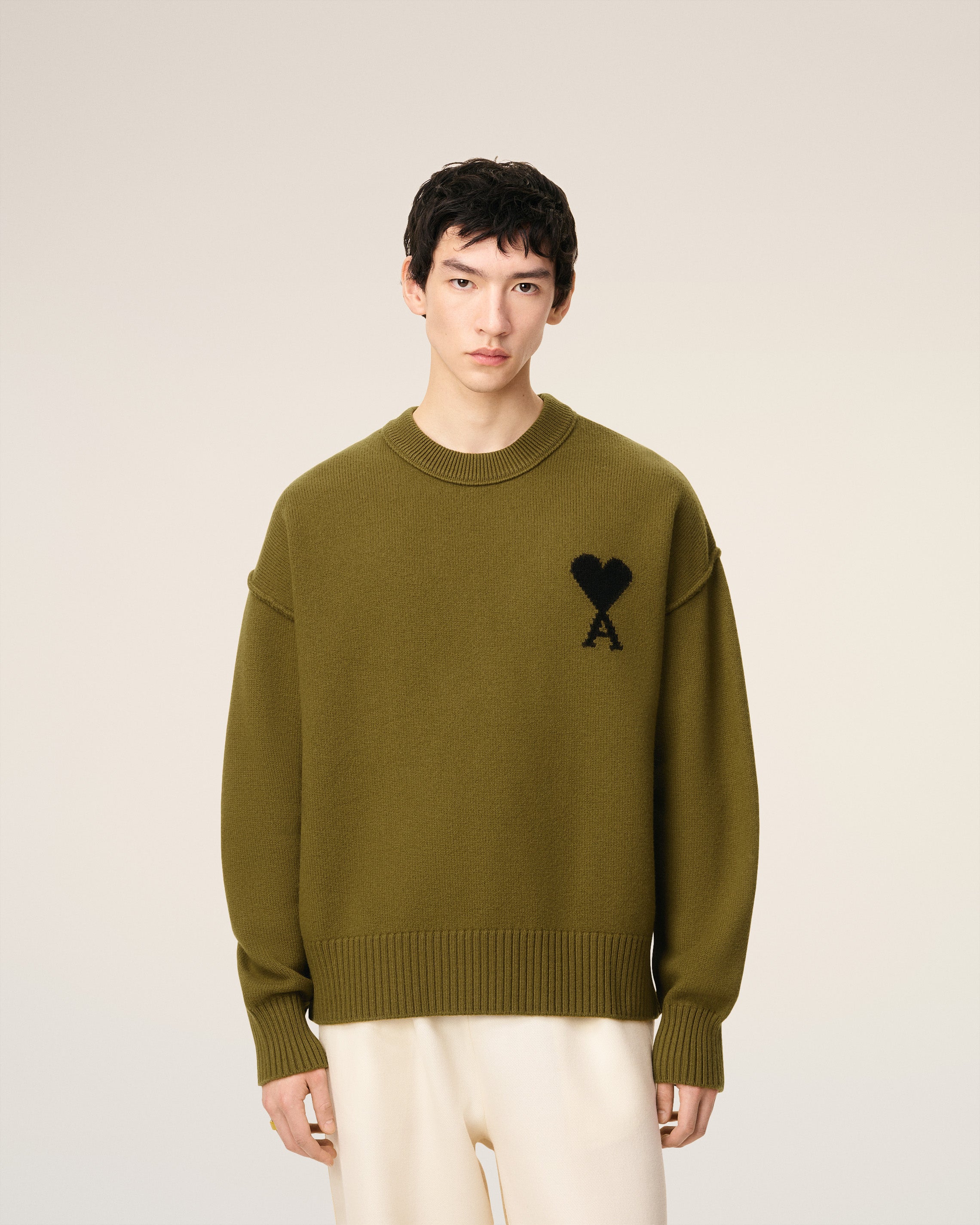 Pull Vert Col Rond Ami De Coeur En Laine