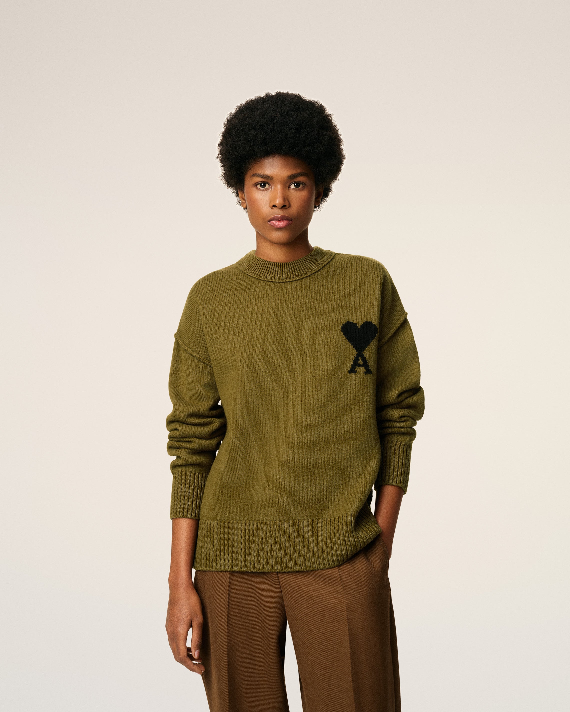 Pull Vert Col Rond Ami De Coeur En Laine