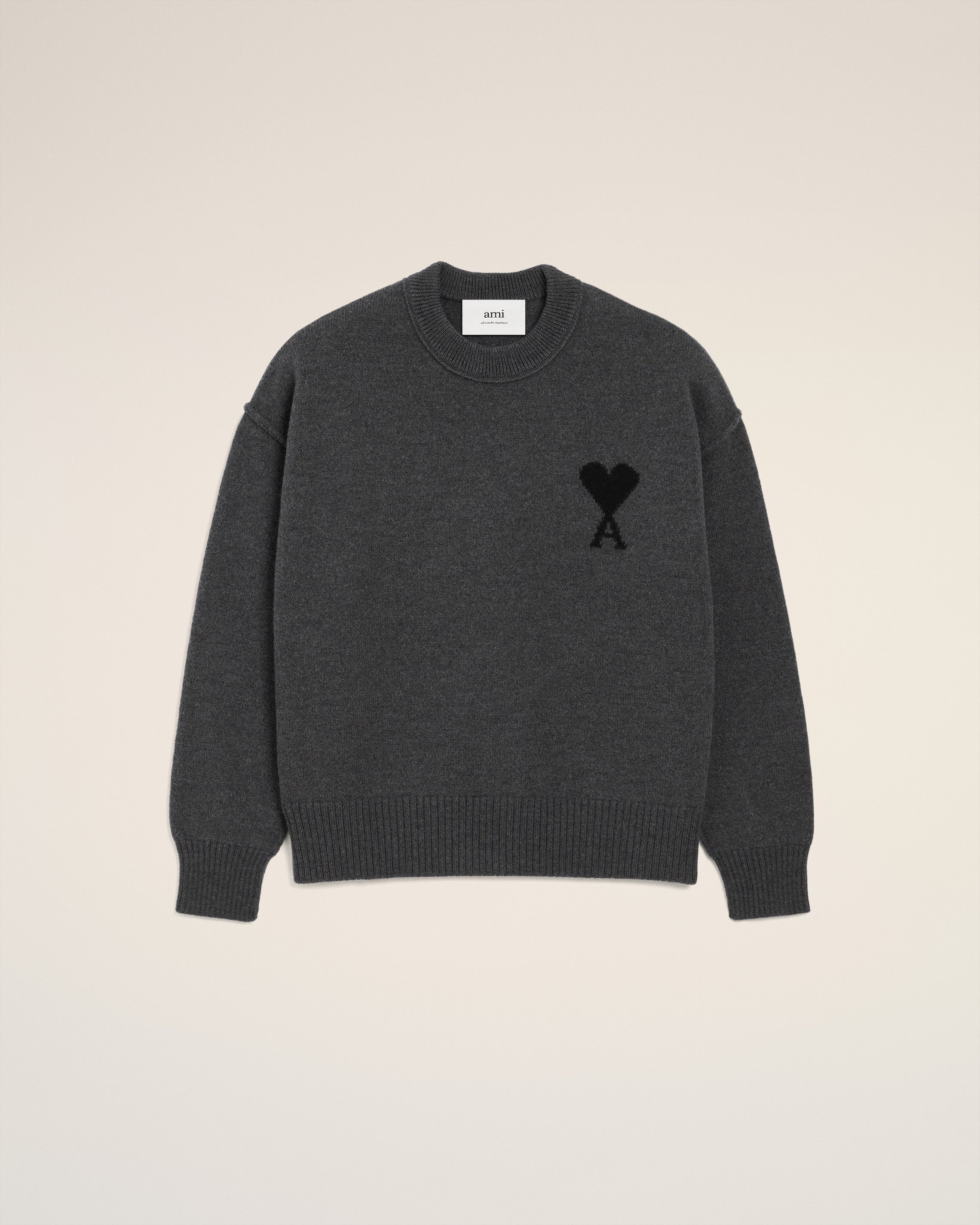 Pull Gris Col Rond Ami De Coeur En Laine
