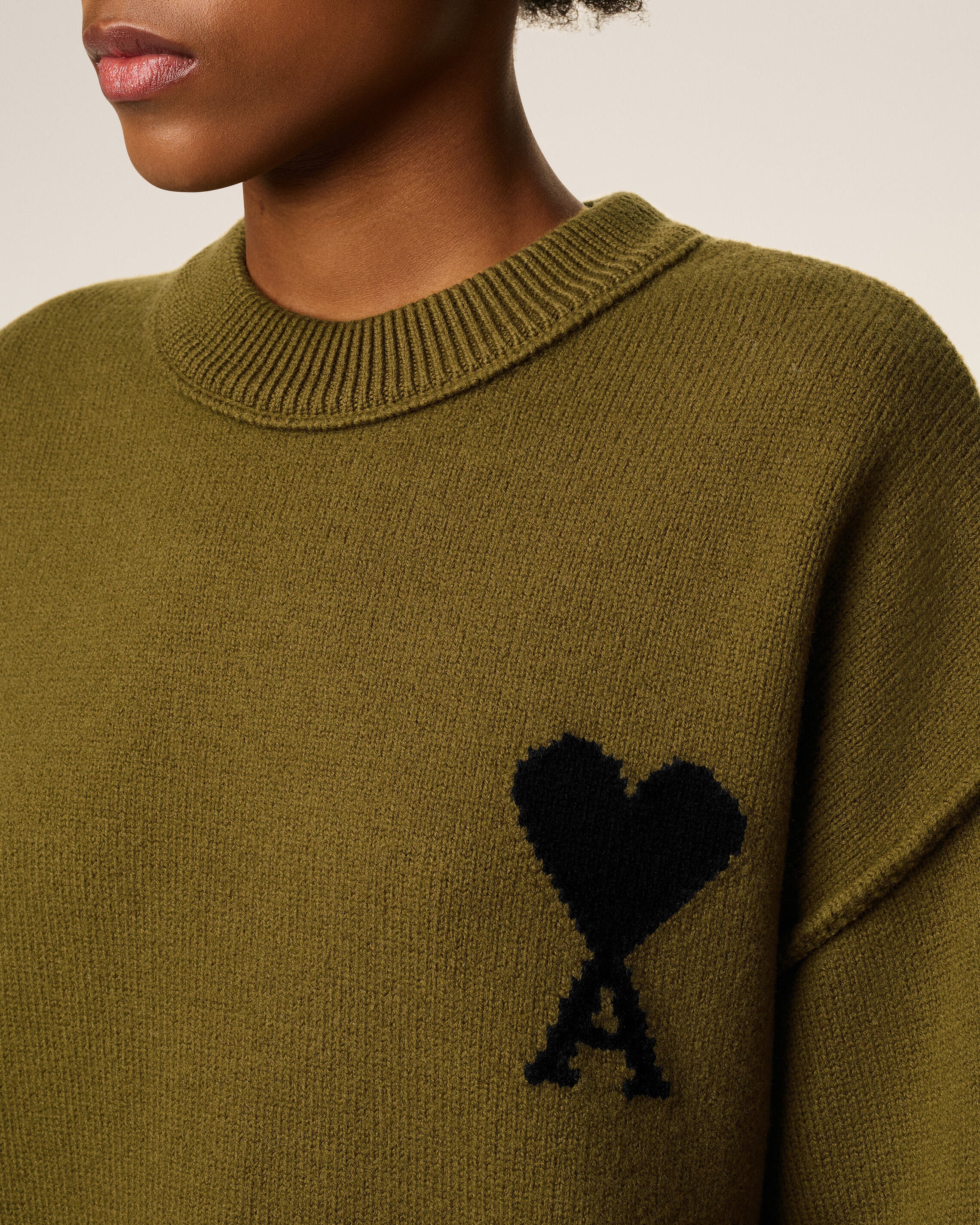 Pull Vert Col Rond Ami De Coeur En Laine