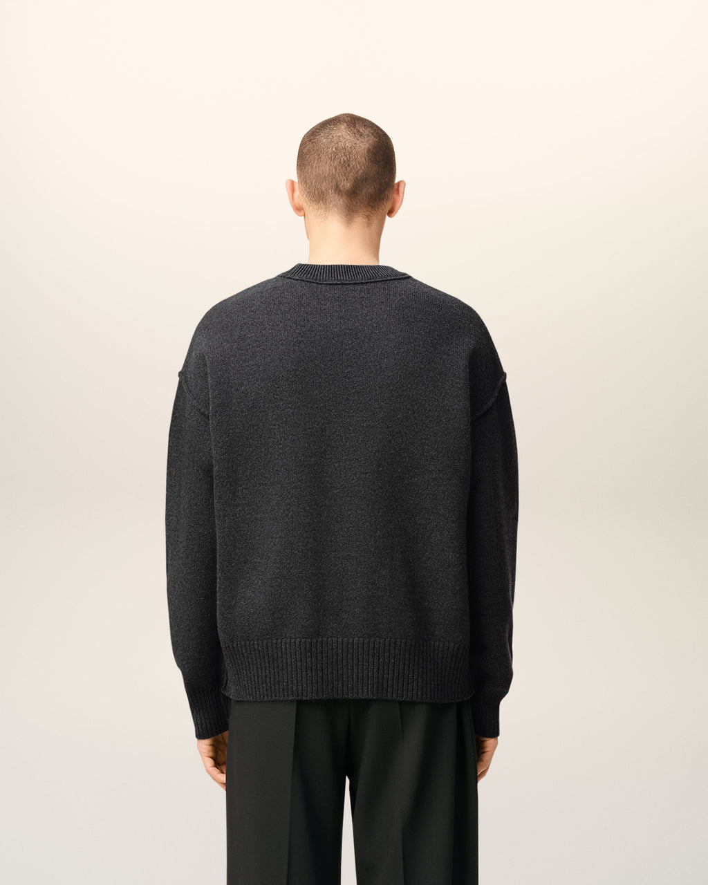 Pull Gris Col Rond Ami De Coeur En Laine