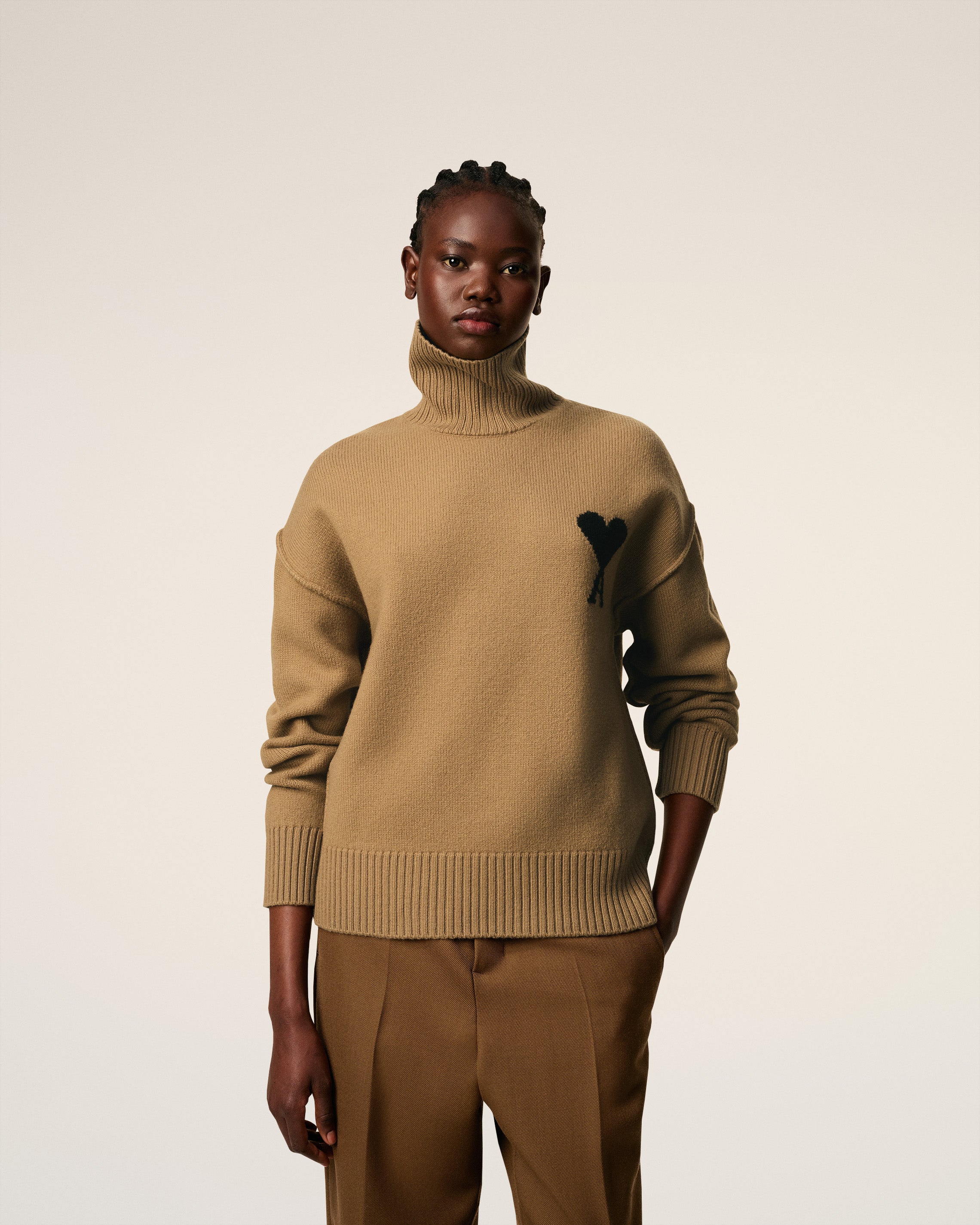 Pull Marron Col Cheminée Ami De Coeur En Laine