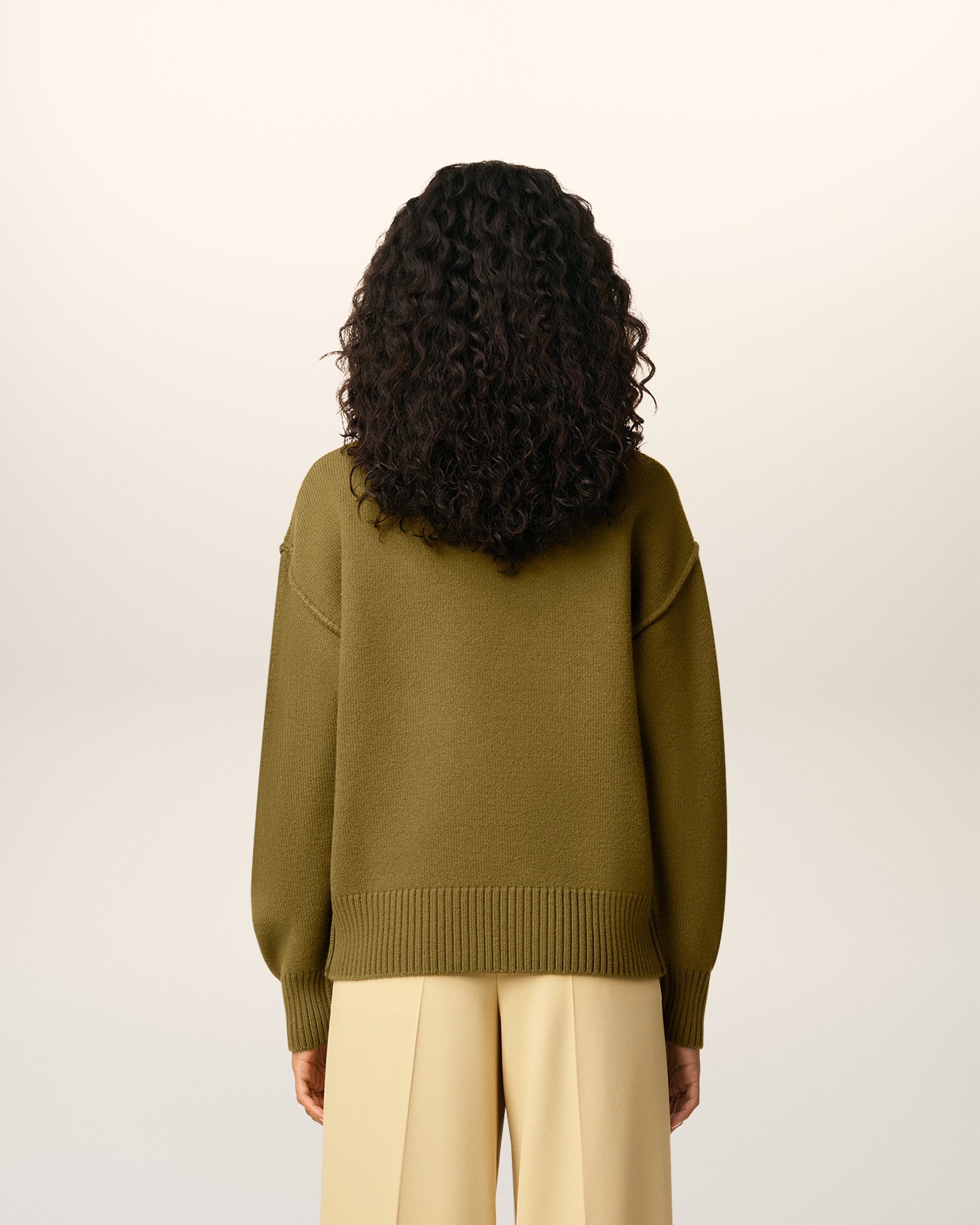 Pull Kaki Col Cheminée Ami De Coeur En Laine