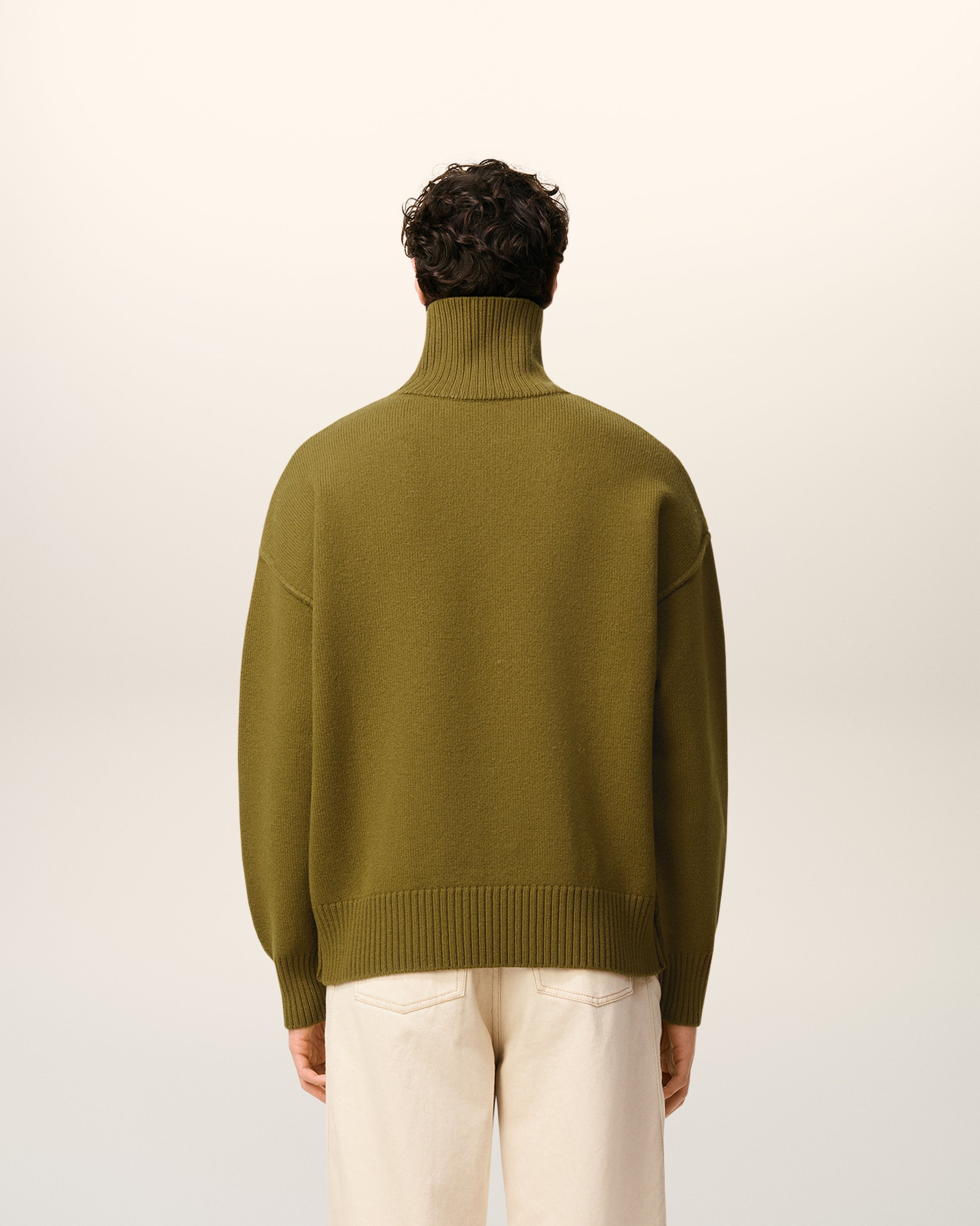 Pull Kaki Col Cheminée Ami De Coeur En Laine