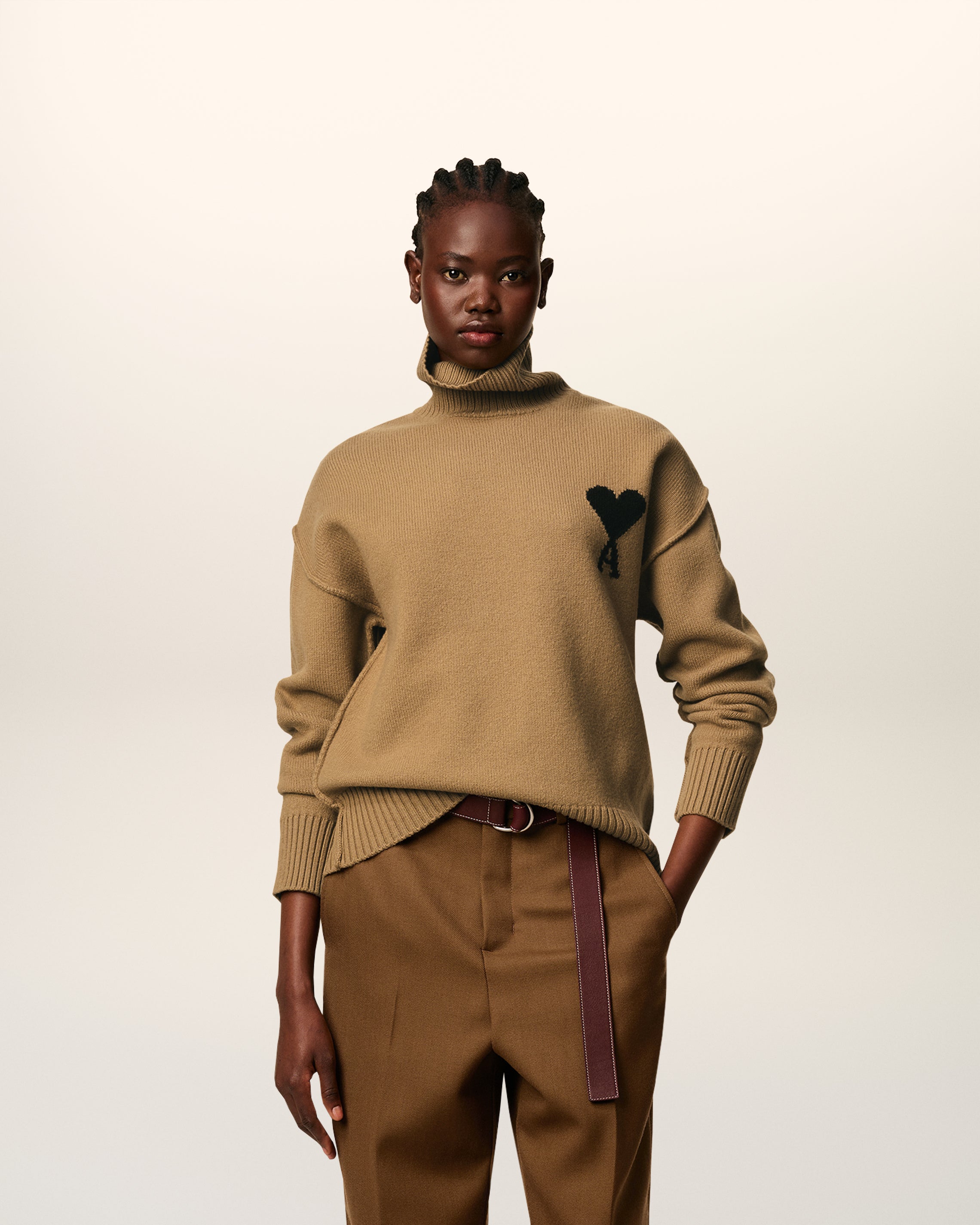 Pull Marron Col Cheminée Ami De Coeur En Laine